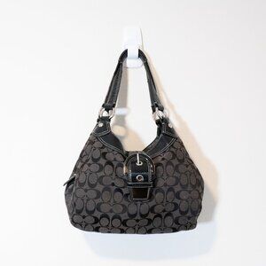 Coach Signature Soho Black Jacquard Shoulder Bag RN #F17094